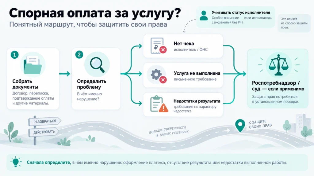 Алгоритм действий при споре после оплаты услуги.