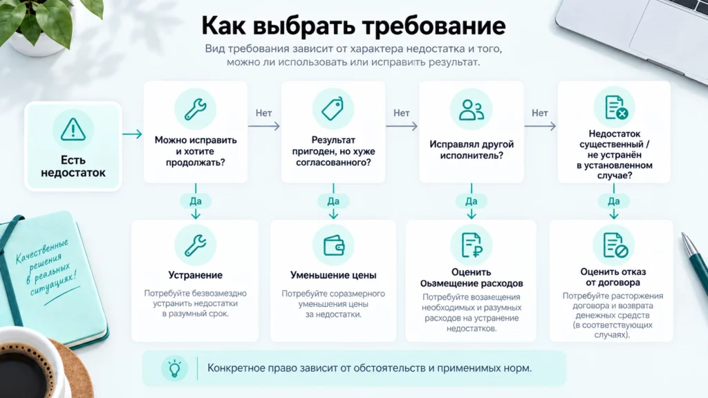 Выбор требования при недостатках оказанной услуги