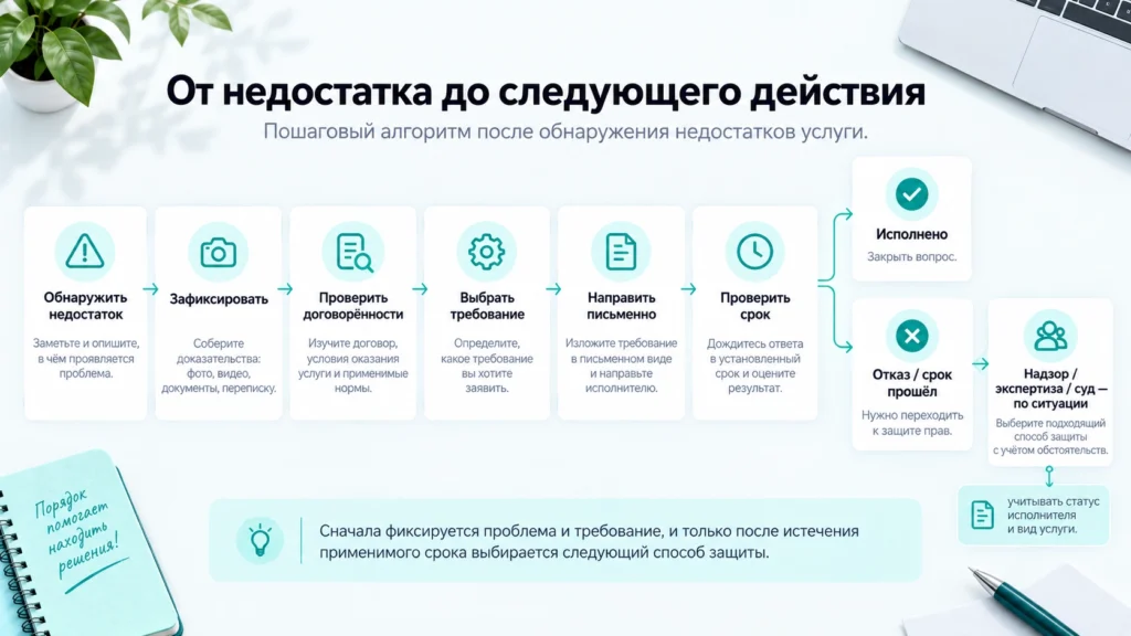 Порядок действий при обнаружении недостатков услуги