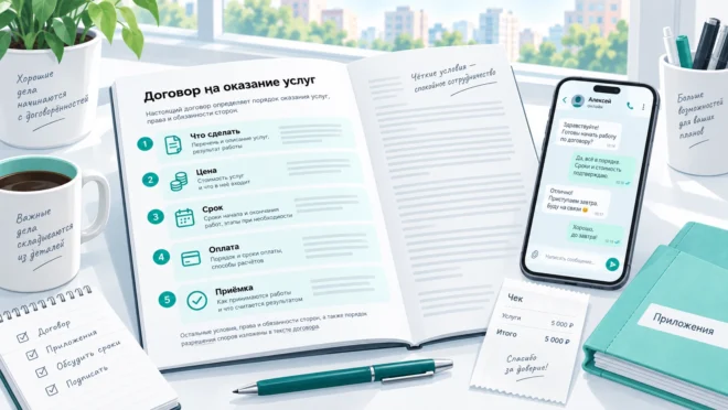 Договор на оказание услуг с выделенными ценой, сроком, оплатой и приёмкой