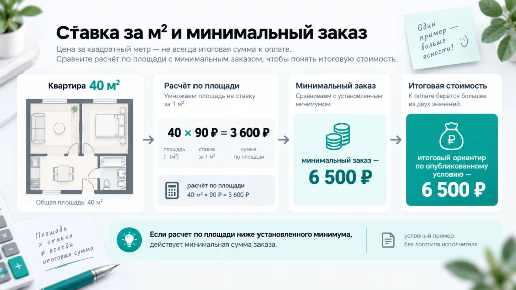 Расчёт клининга по площади с минимальным заказом