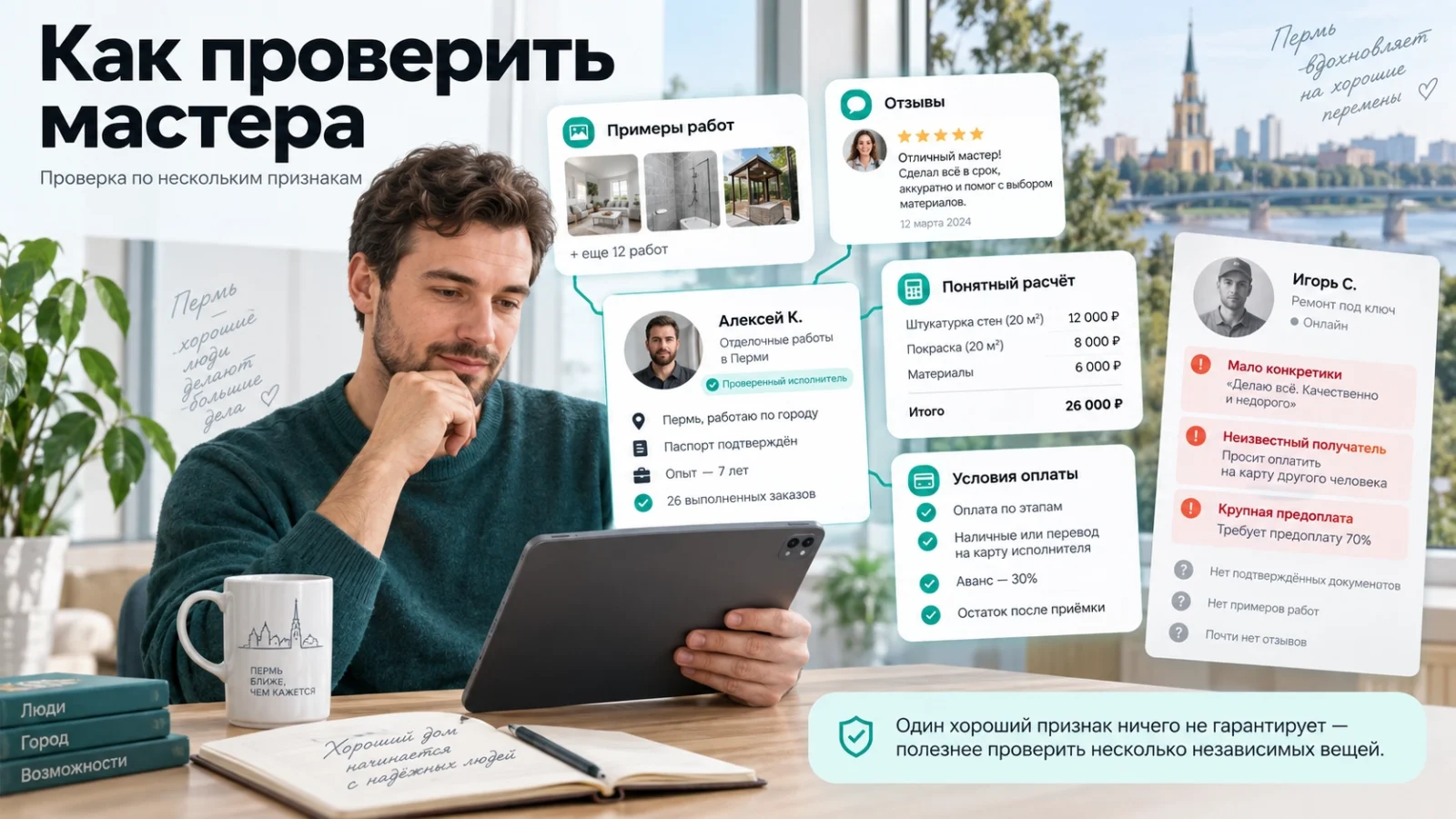 Проверка мастера по отзывам, опыту, документам и условиям оплаты