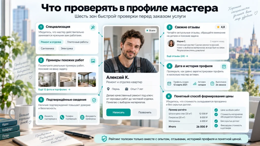 Что проверить в профиле мастера перед заказом