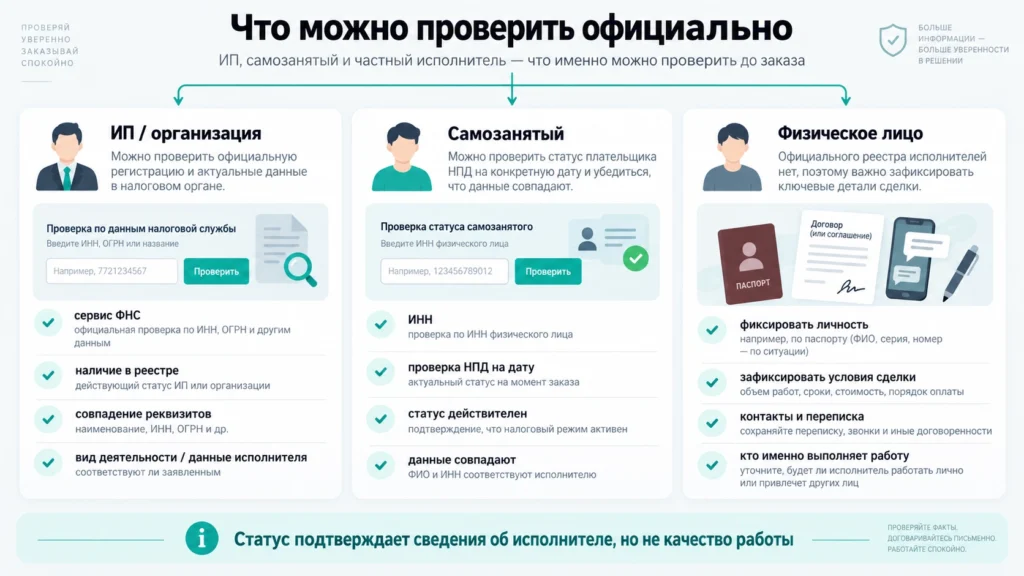 Проверка ИП, самозанятого и частного исполнителя