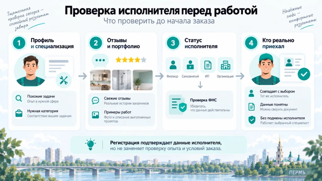 Проверка профиля, статуса и личности мастера