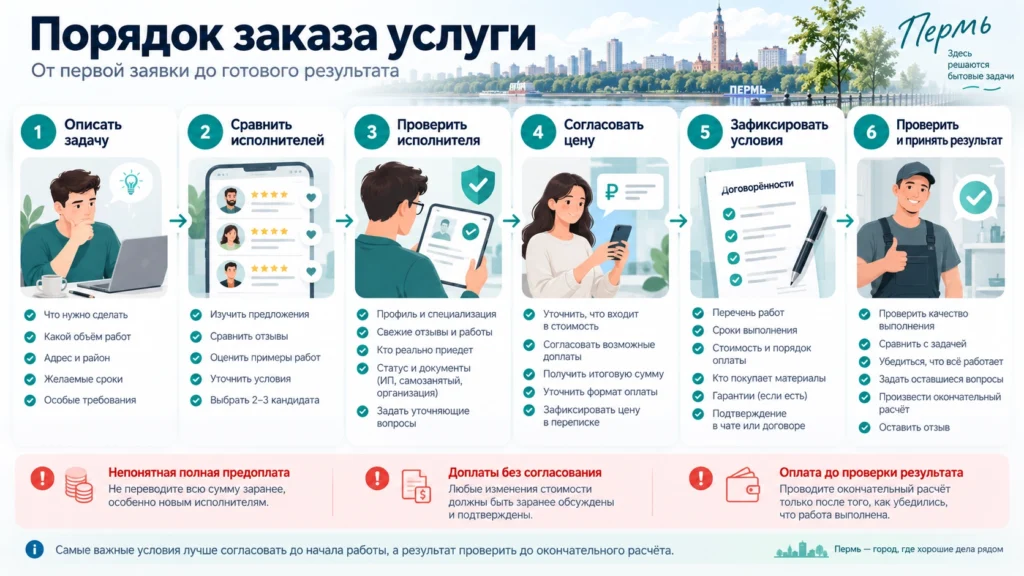 Этапы заказа услуги от поиска мастера до приёмки результата