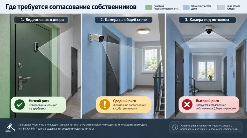 Где можно установить камеру в подъезде и когда требуется согласие собственников