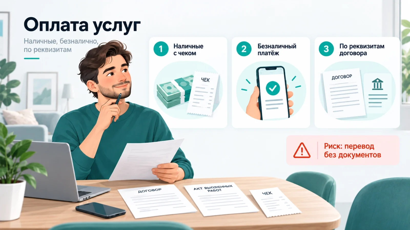 Наличные и безналичные способы оплаты услуг
