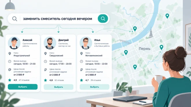 Поиск исполнителя с учётом задачи и района Перми.