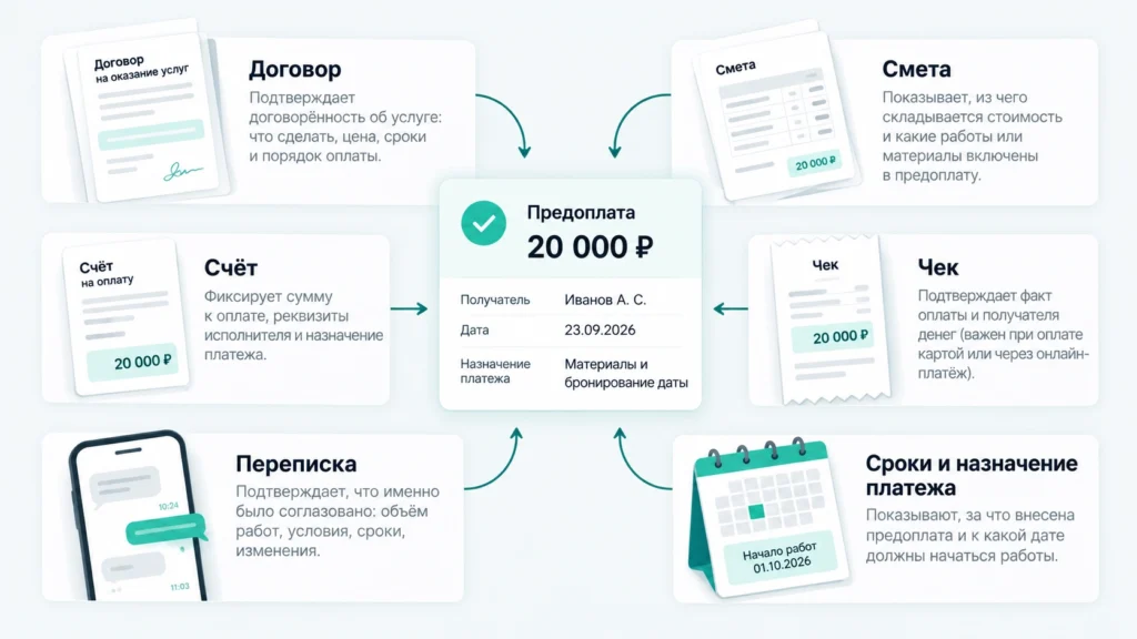 Документы, которые подтверждают предоплату за услугу