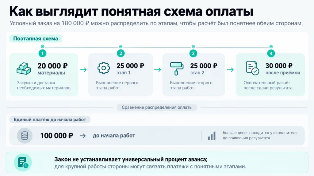 Поэтапная оплата услуги вместо одной крупной предоплаты