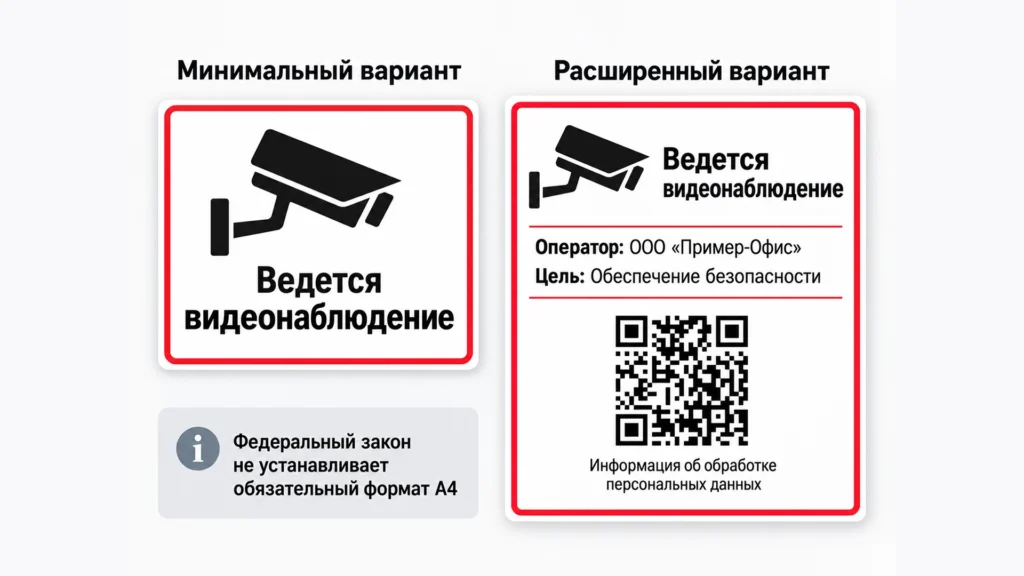 Пример таблички Ведется видеонаблюдение с данными оператора