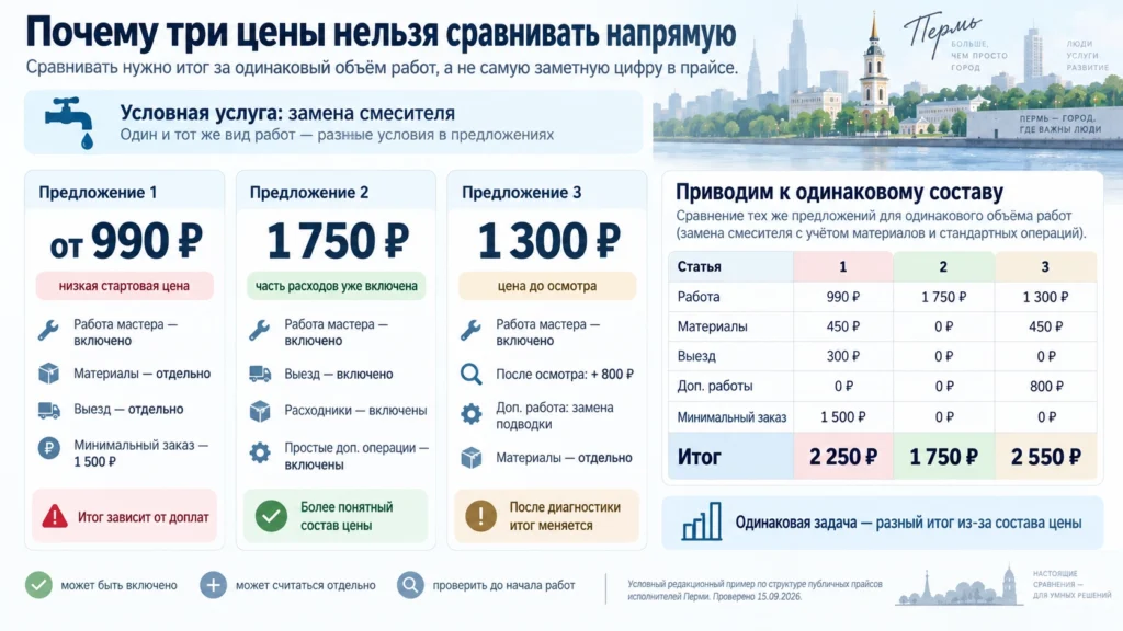 Сравнение предложений по одинаковой услуге с разным составом цены