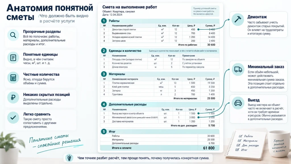 Структура сметы на услуги и работы