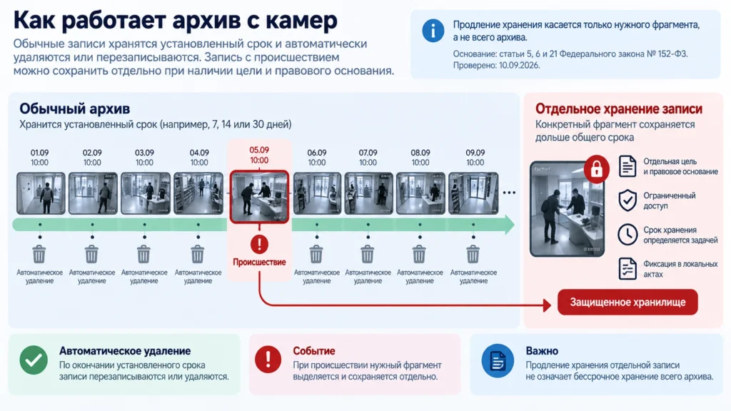 Как хранится запись с происшествием после окончания общего архива