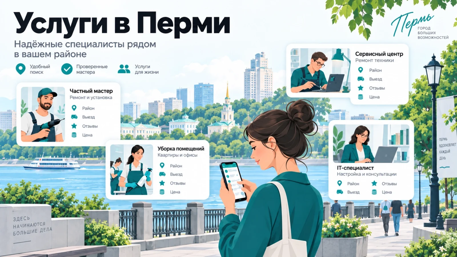 Поиск и выбор услуг в разных районах Перми