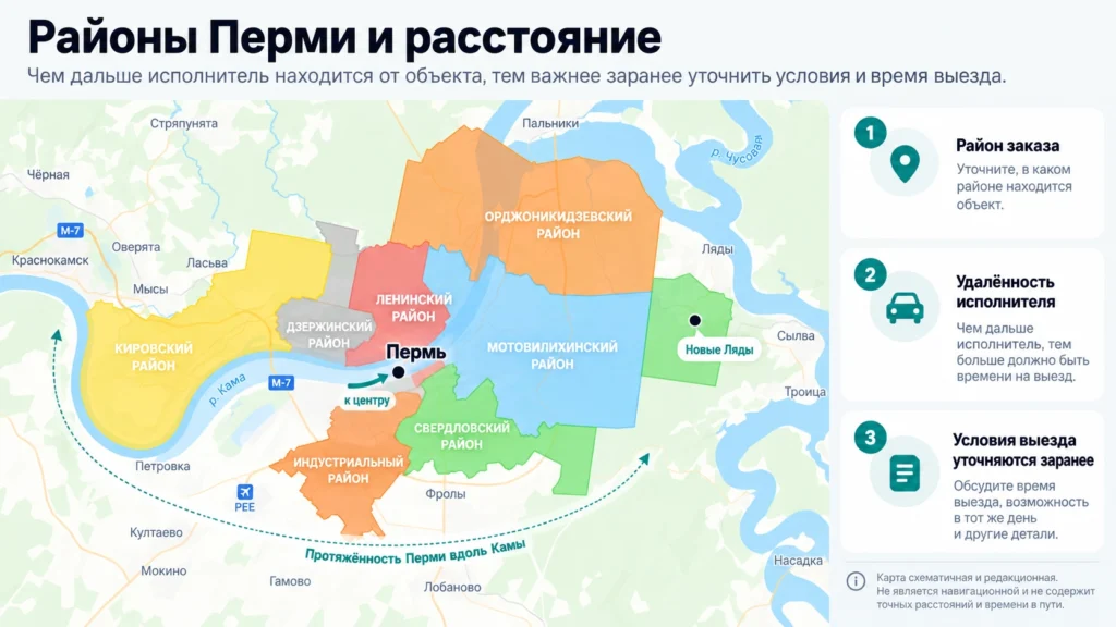 Карта районов Перми для выбора исполнителя услуги