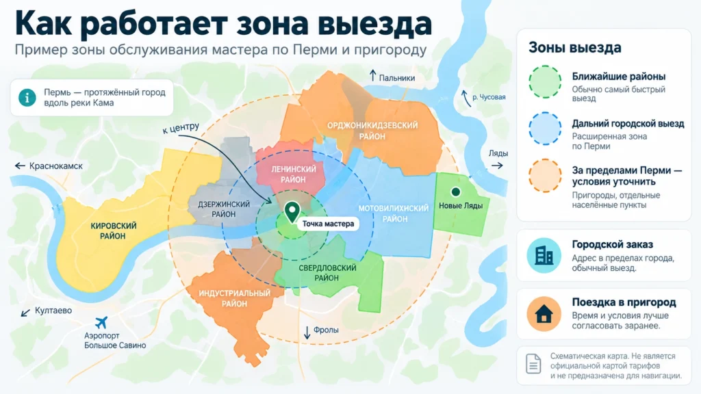 Пример зоны выезда исполнителя по Перми и пригороду