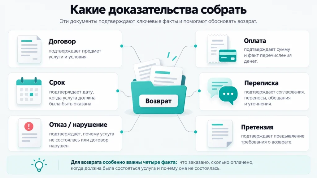 Документы для возврата денег за неоказанную услугу